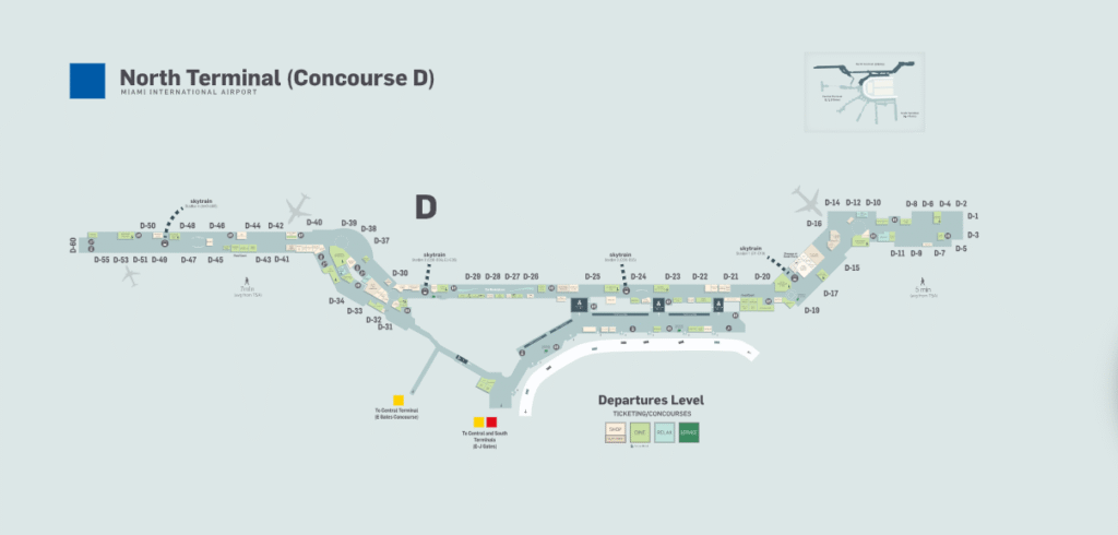 MIA Terminal D, MIA Terminal D food, MIA Terminal D restaurants, MIA airport Terminal D food, MIA Terminal D map, MIA airport map Terminal D, Terminal D MIA